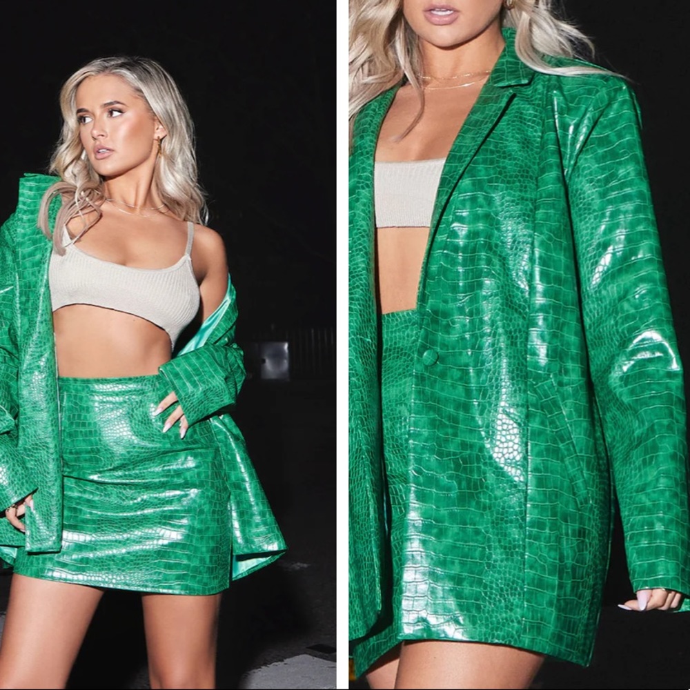 Pretty Little Thing Green Croc Set- BLAZER AND SKIRT
